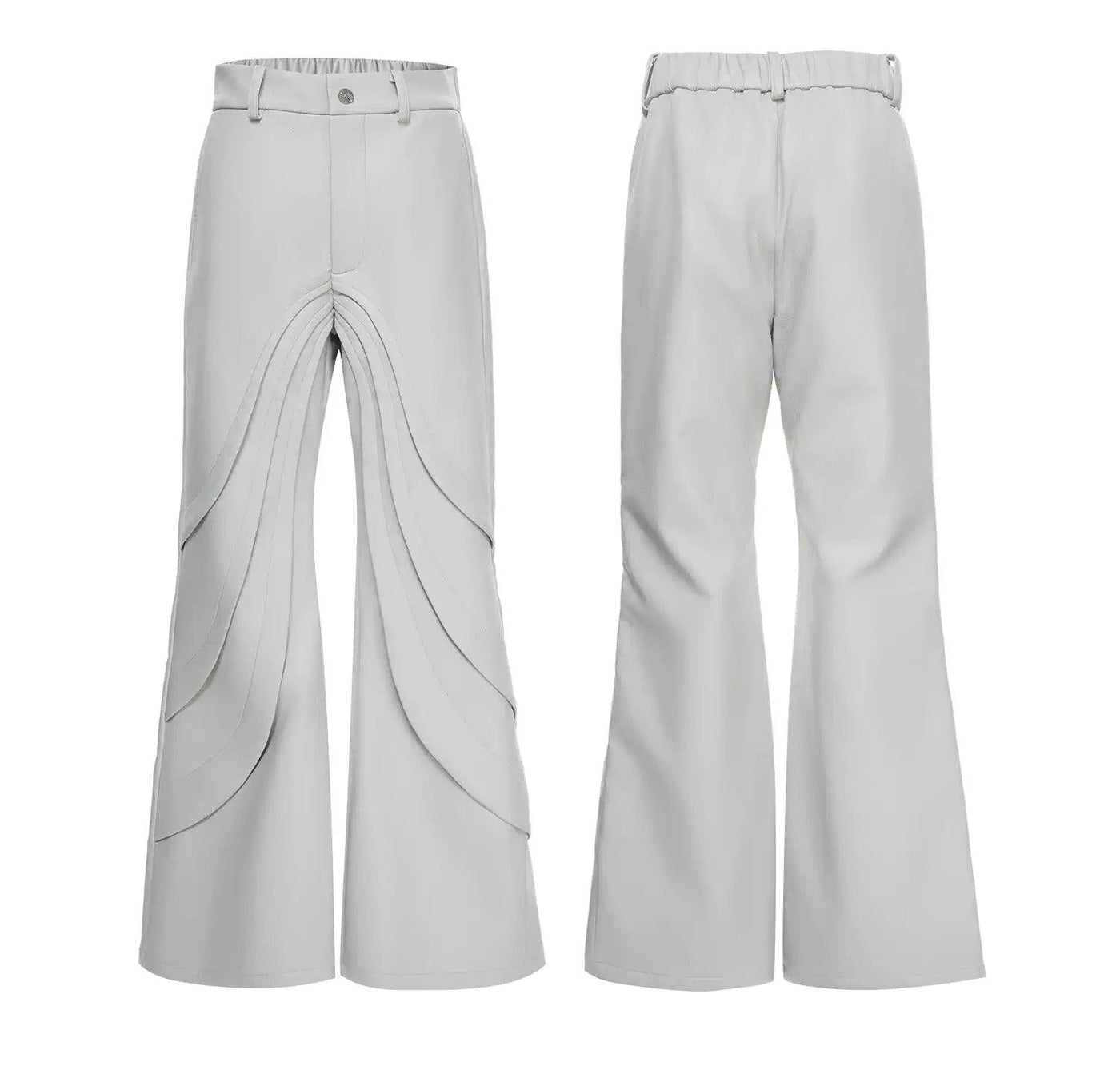 Curve Pleats Textured PU Leather Pants
