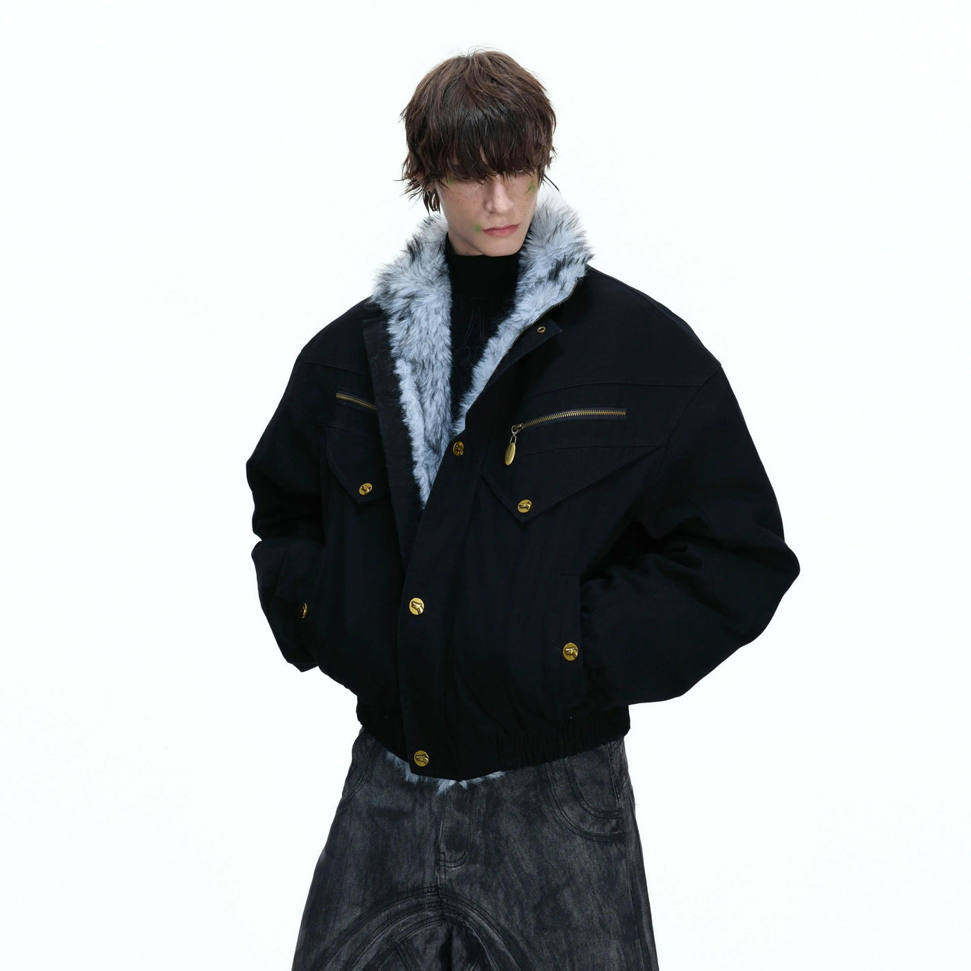 Slant Zippers Workwear Denim Jacket
