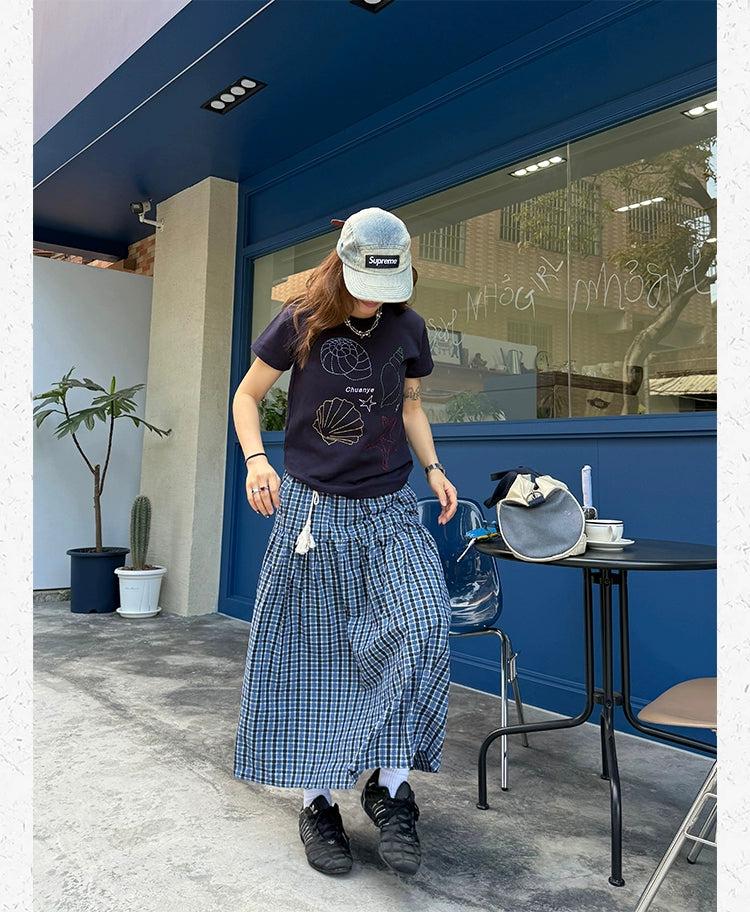 Spliced Plaid Long Skirt