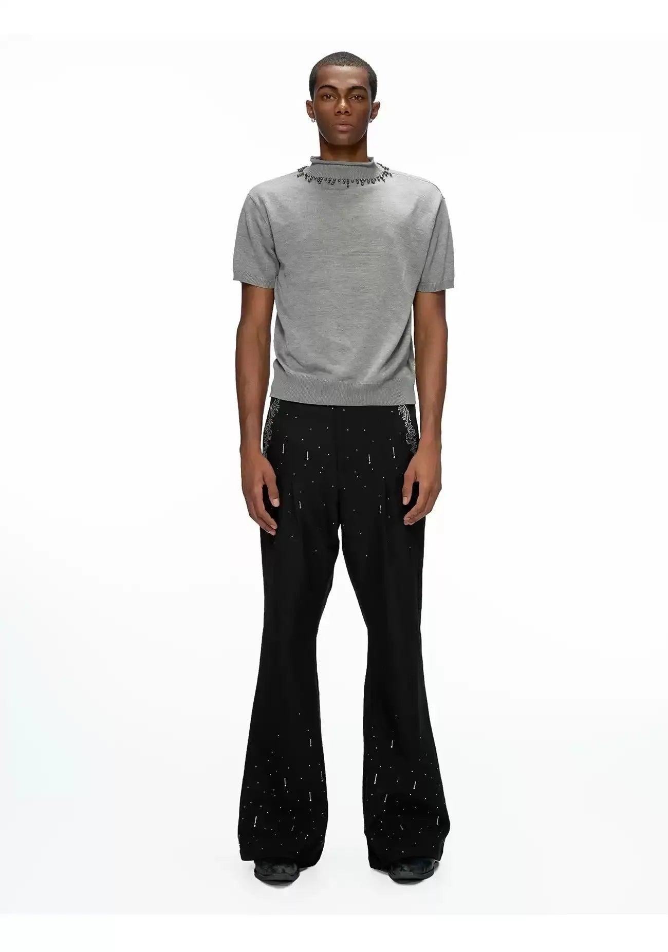 Rhinestone Detail Flared Pants