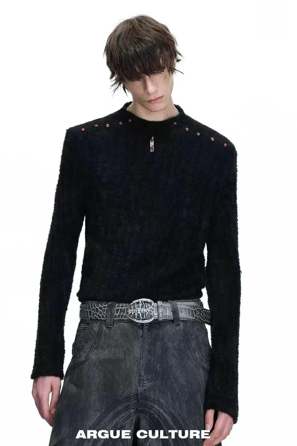 Red Rhinestone Slim Fit Sweater