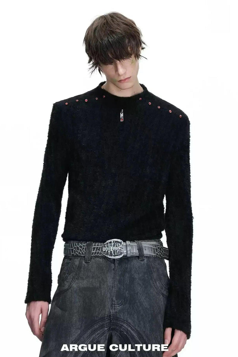 Red Rhinestone Slim Fit Sweater