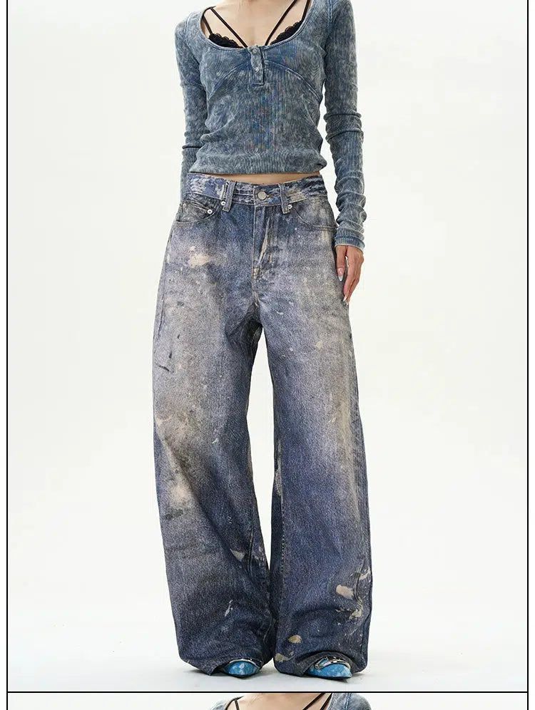 Paint Stained Wide Jeans