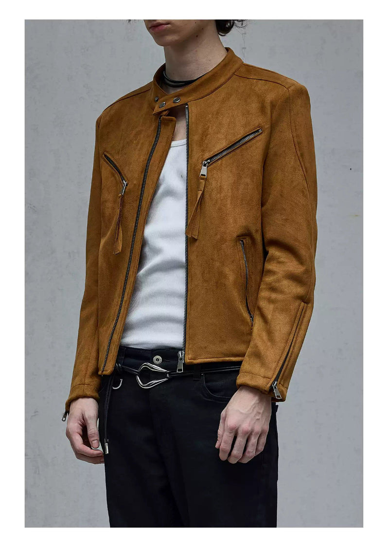 Multi-Zip Detail Micro Suede Jacket
