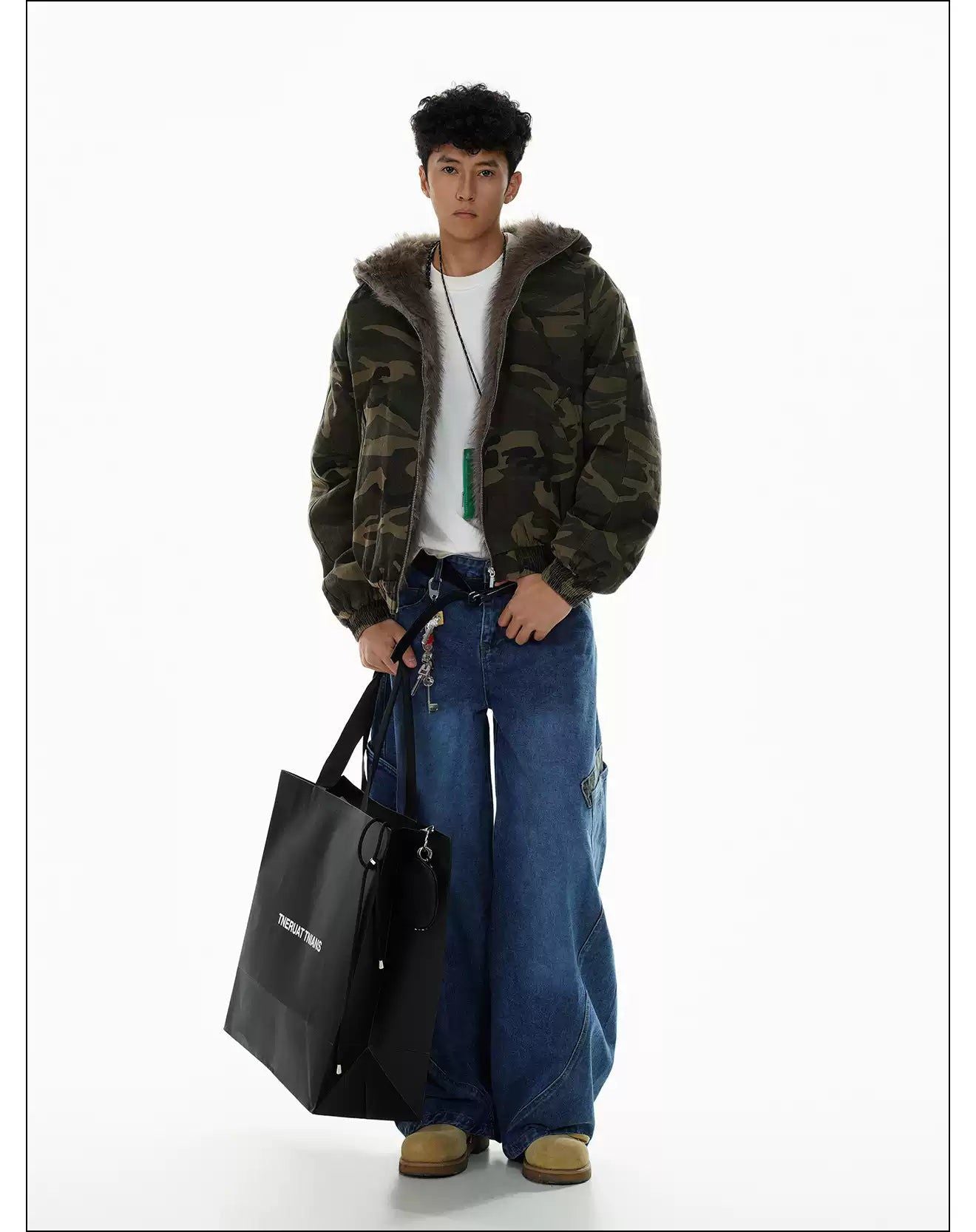 Fur Trimmed Hood Camouflage Jacket