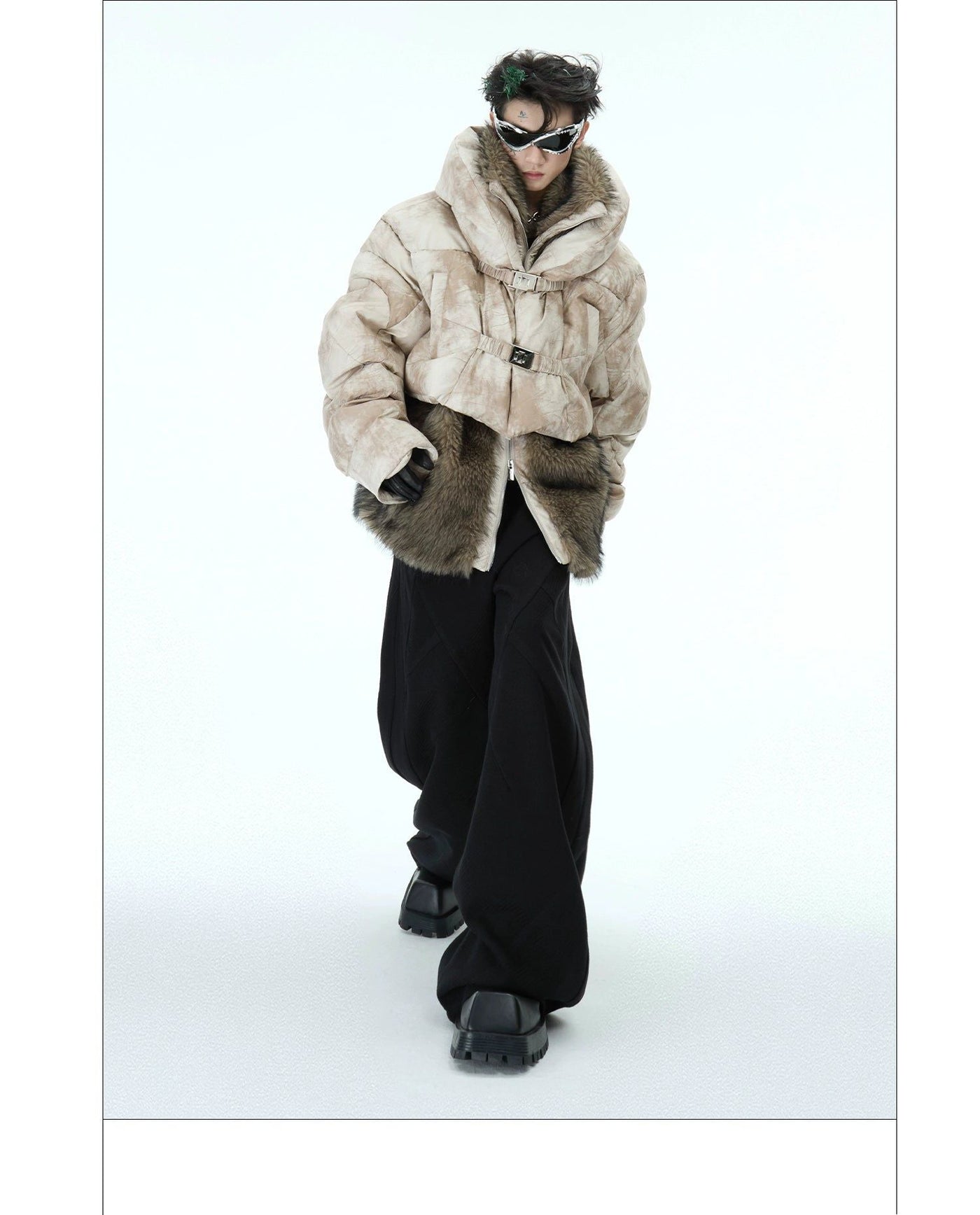 Strapped Faux Fur Puffer Jacket