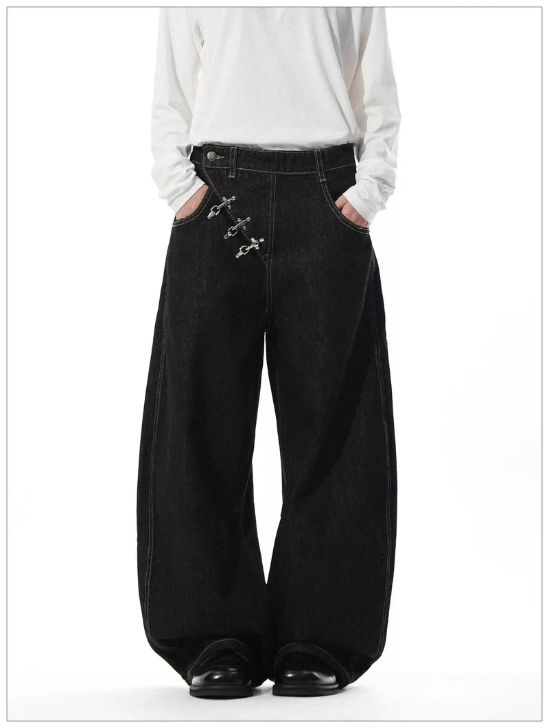 Side Fireman Clasp Barrel Jeans