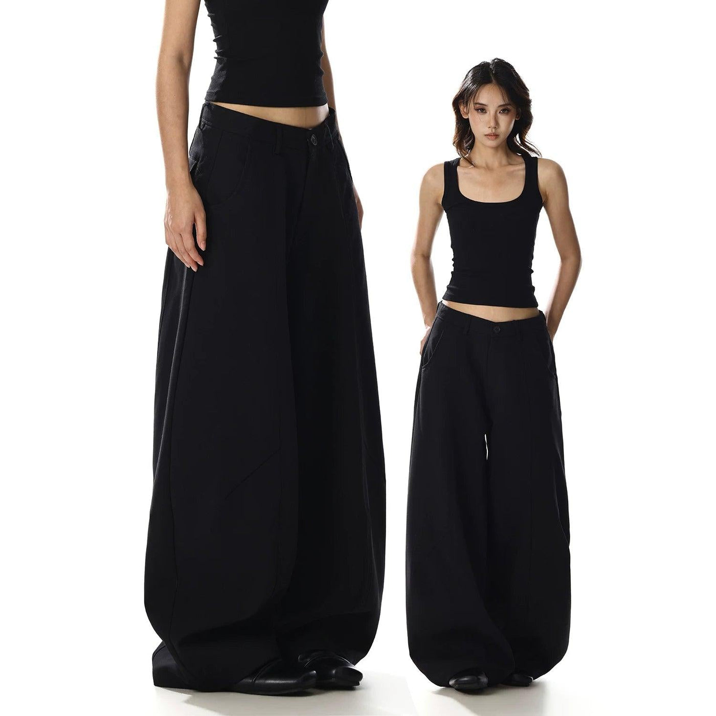 Curved Seam Wide Leg Trousers