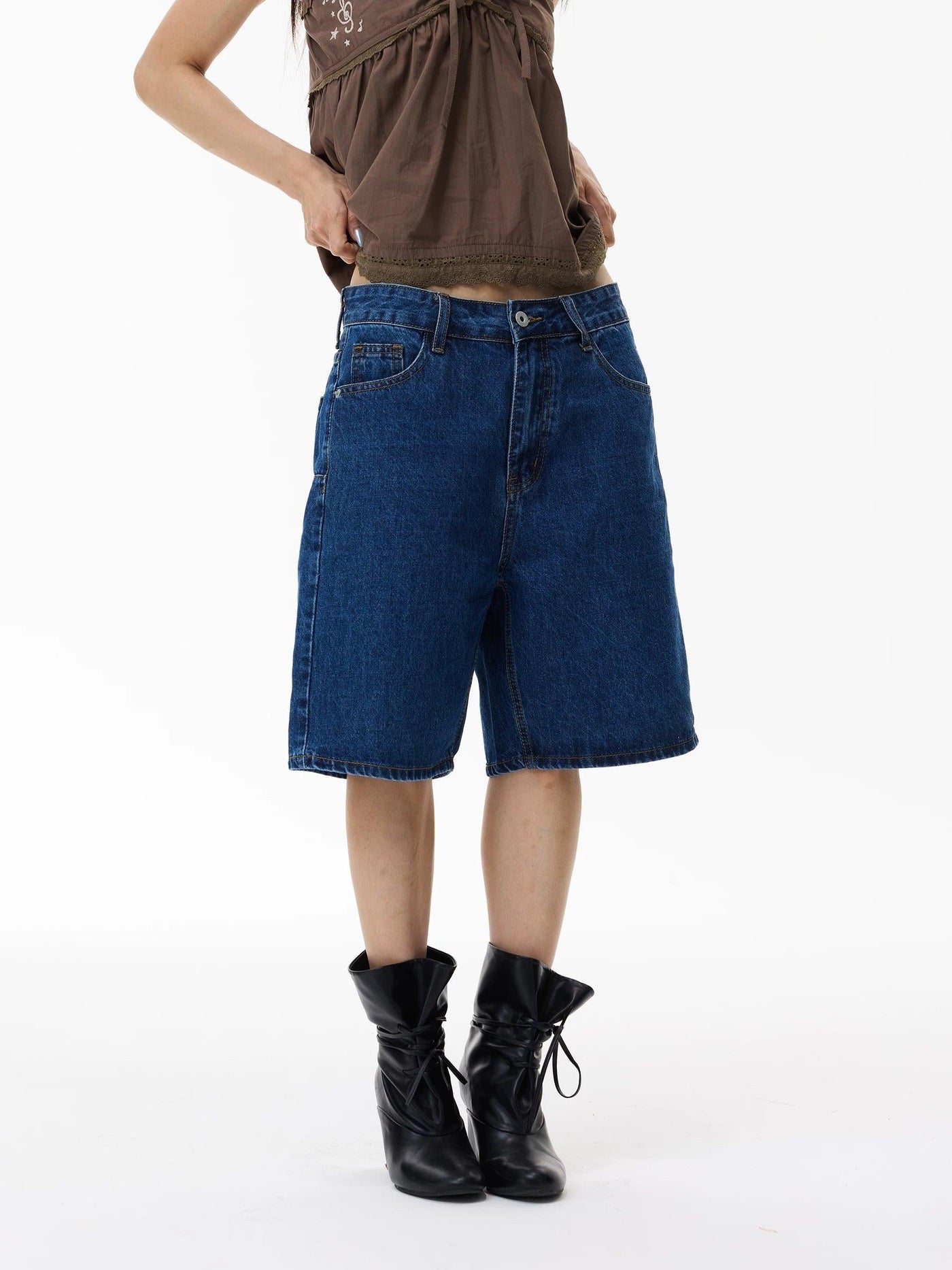Retro Blue Straight Denim Shorts