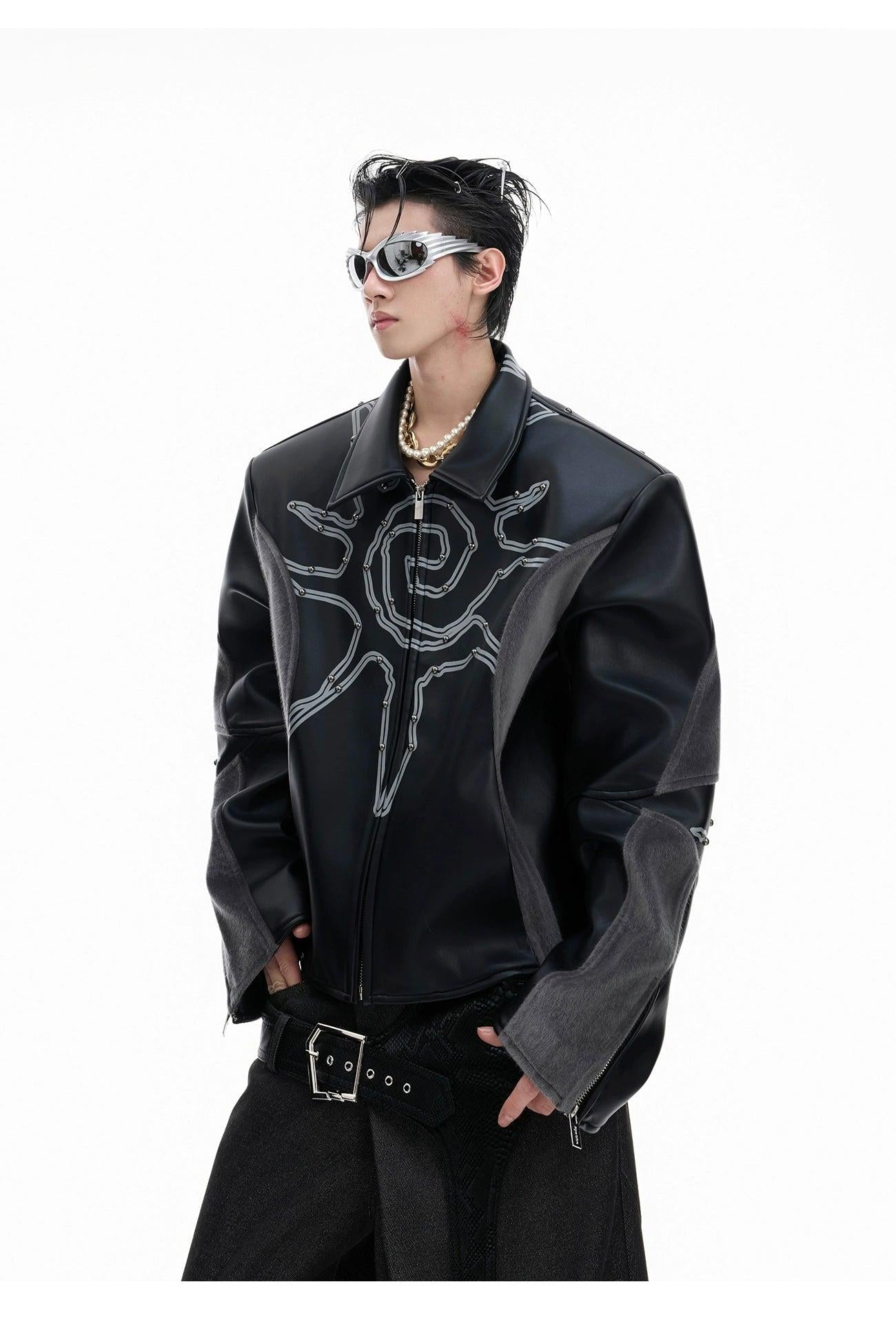 Riveted Spliced PU Leather Jacket