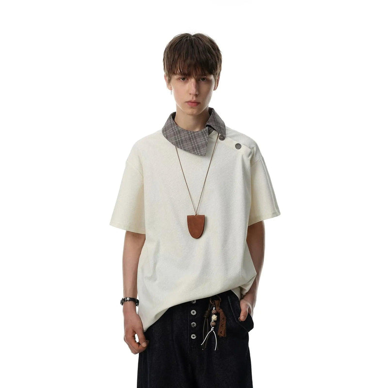 Plaid Collar Spliced T-Shirt