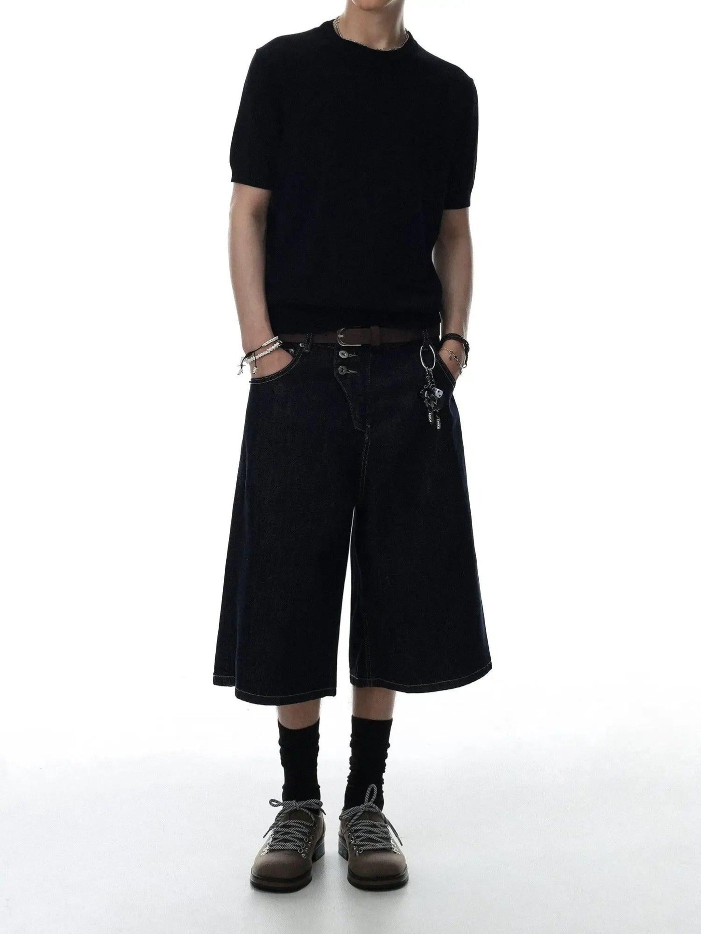 Faded Wide Leg Denim Shorts
