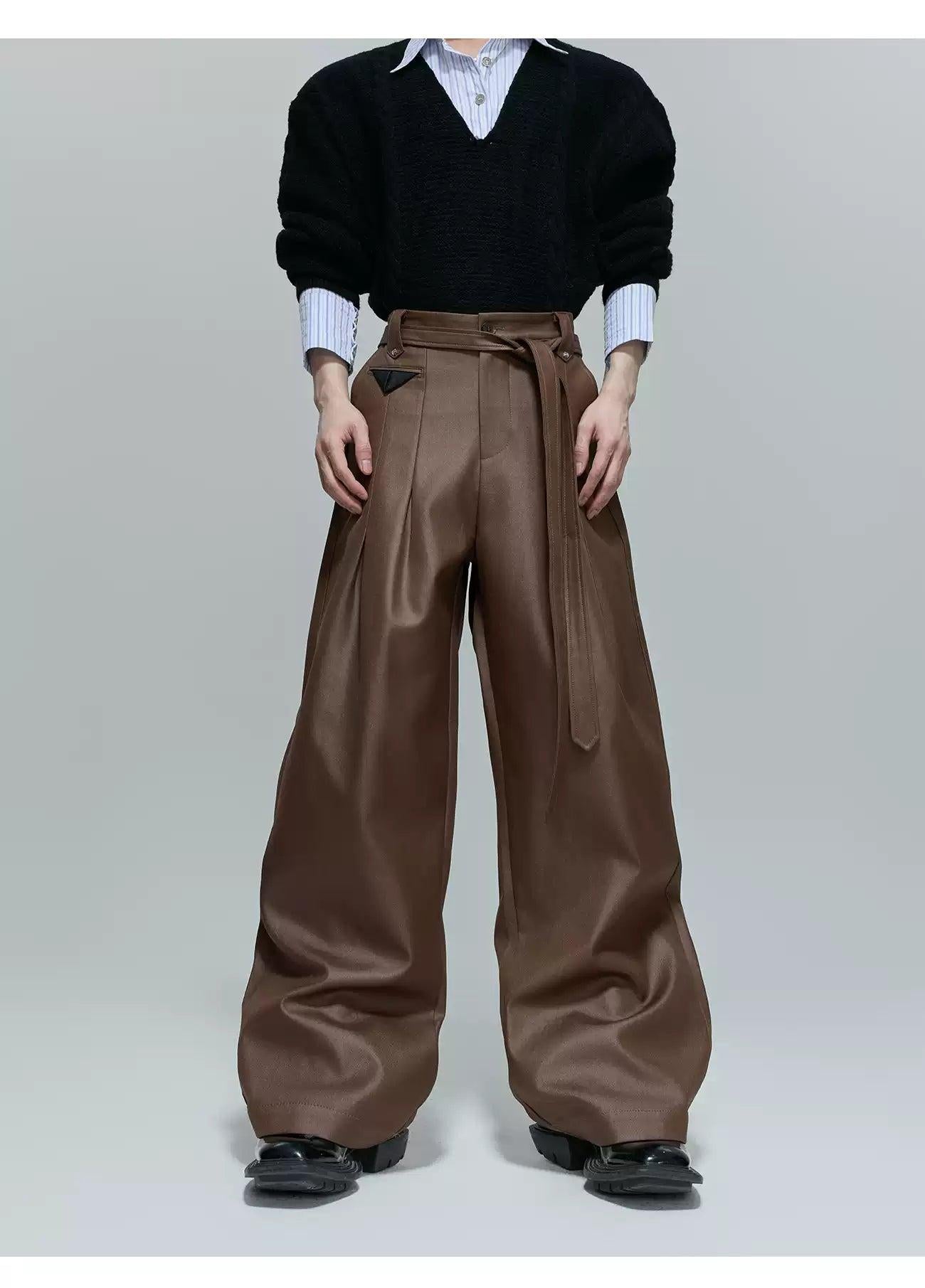 Strap Belt Wide Leg Sheer Pants