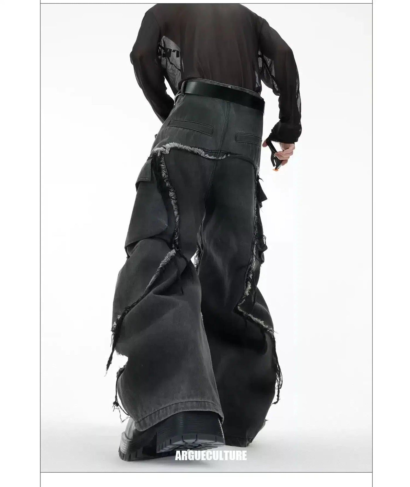 Frayed Line Wide Jeans