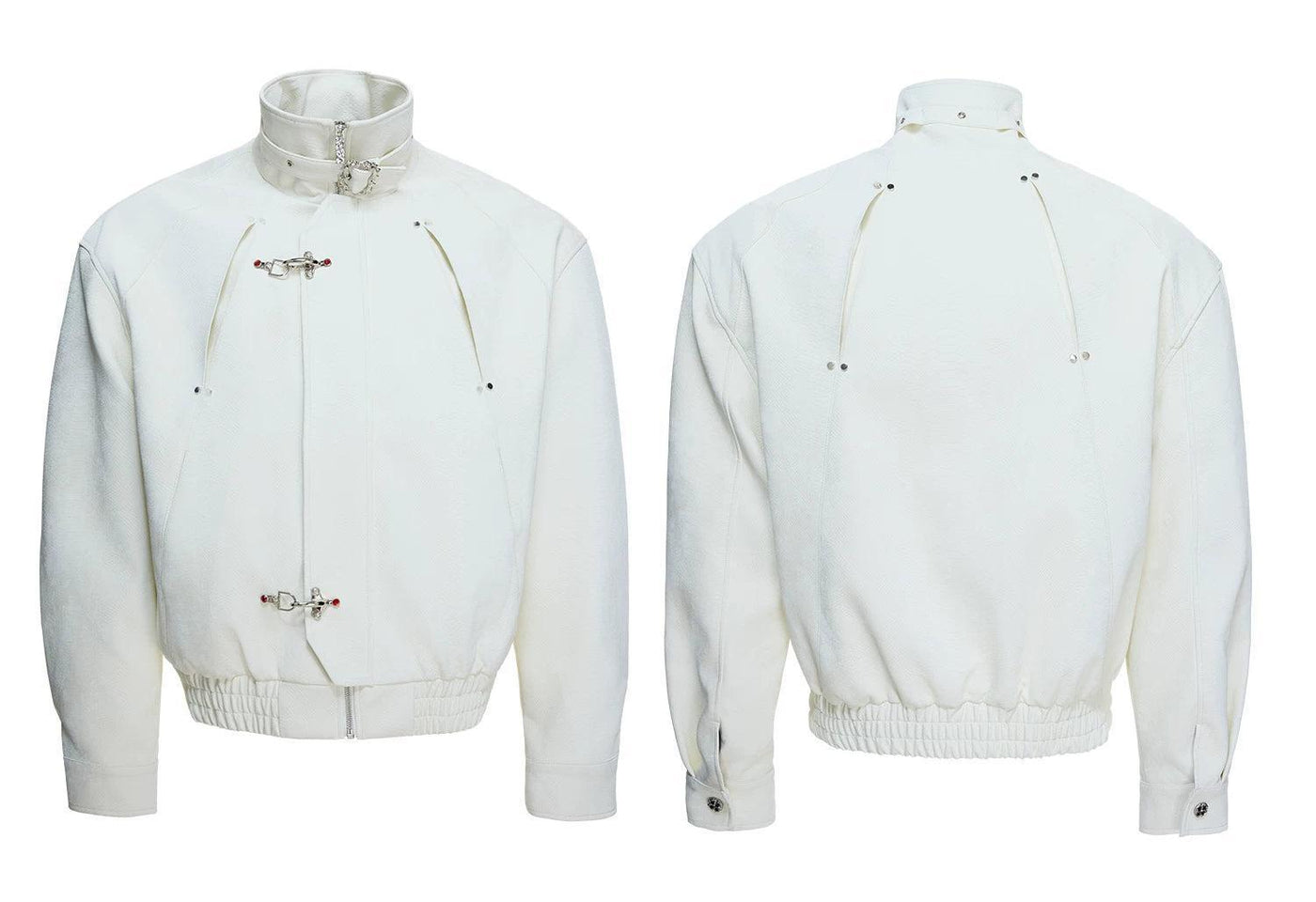 Neck Strapped Fireman Clasp Textured Jacket