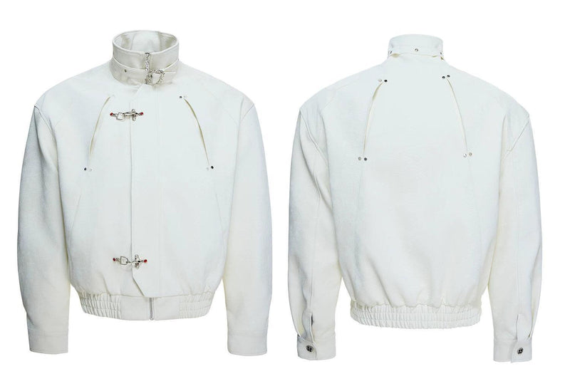 Neck Strapped Fireman Clasp Textured Jacket