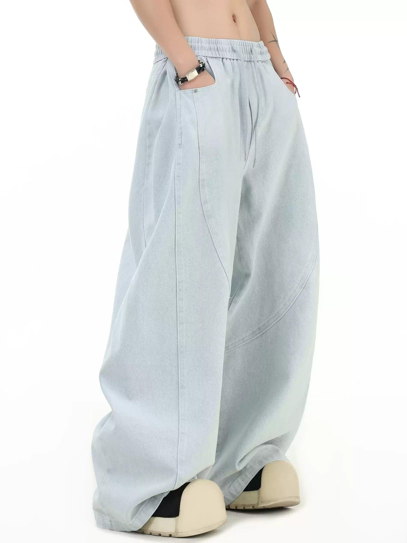 Gartered Washed Drawstring Jeans