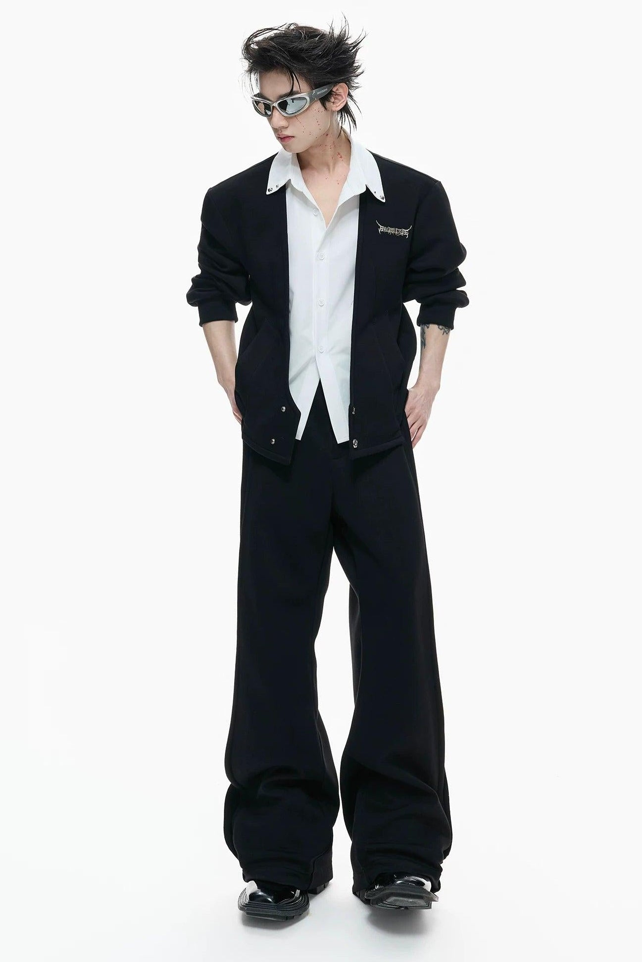 Shirt Layered Cardigan & Structured Sweatpants Set