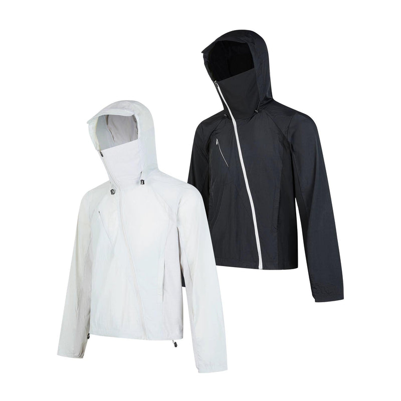 Diagonal Zip Hooded Nylon Jacket