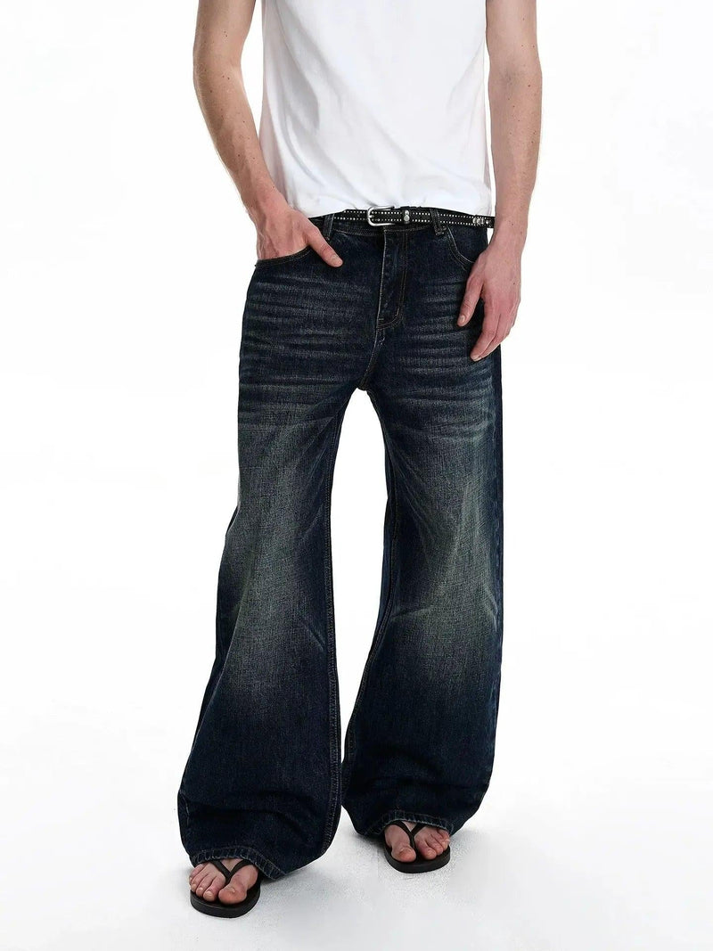 Distressed Washed Flared Jeans