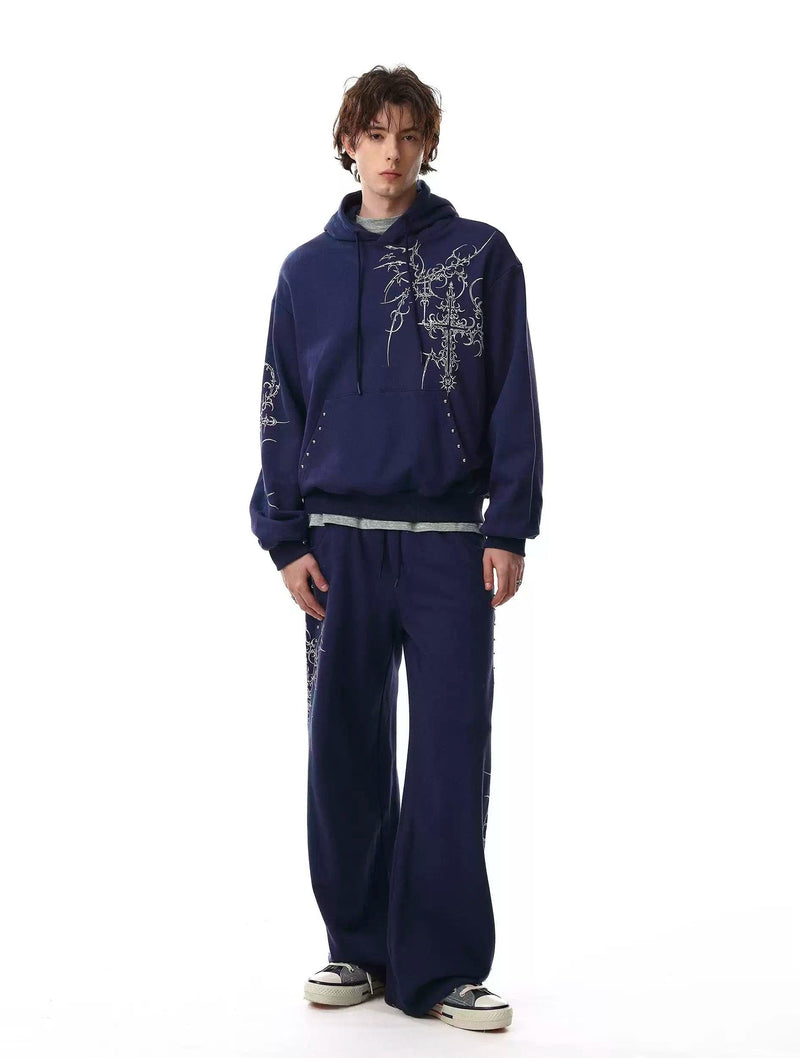Gothic Graphic Print Hoodie & Drawstring Sweatpants Set