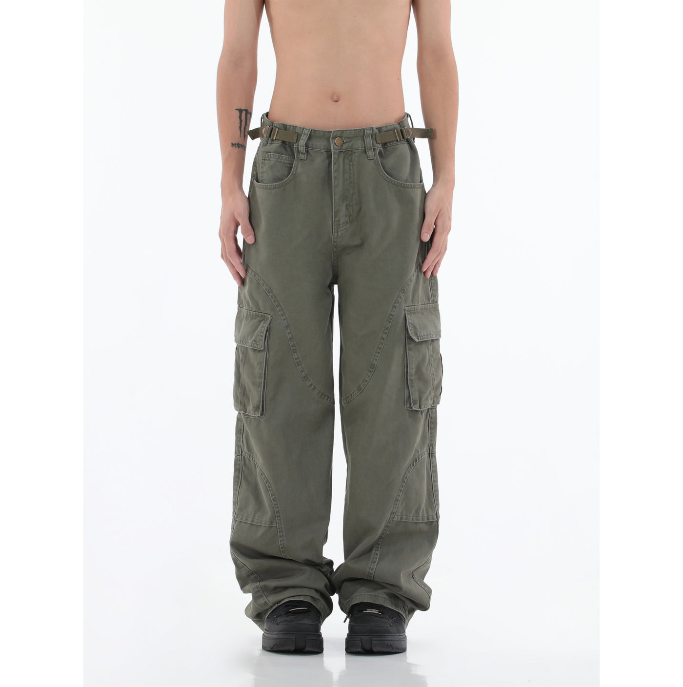 Washed Straight Loose Cargo Pants