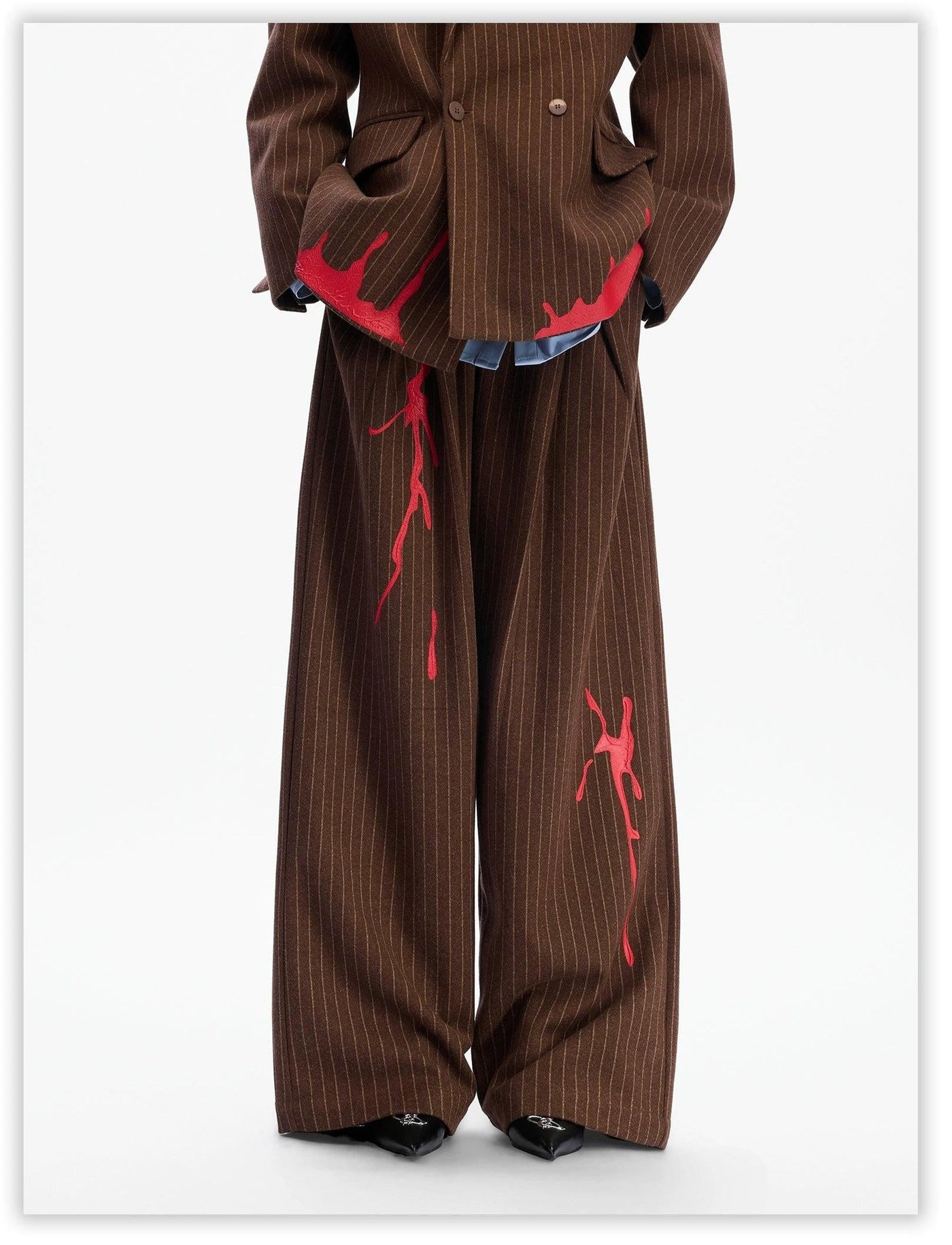 Drip Contrast Striped Blazer & Pleated Pants Set