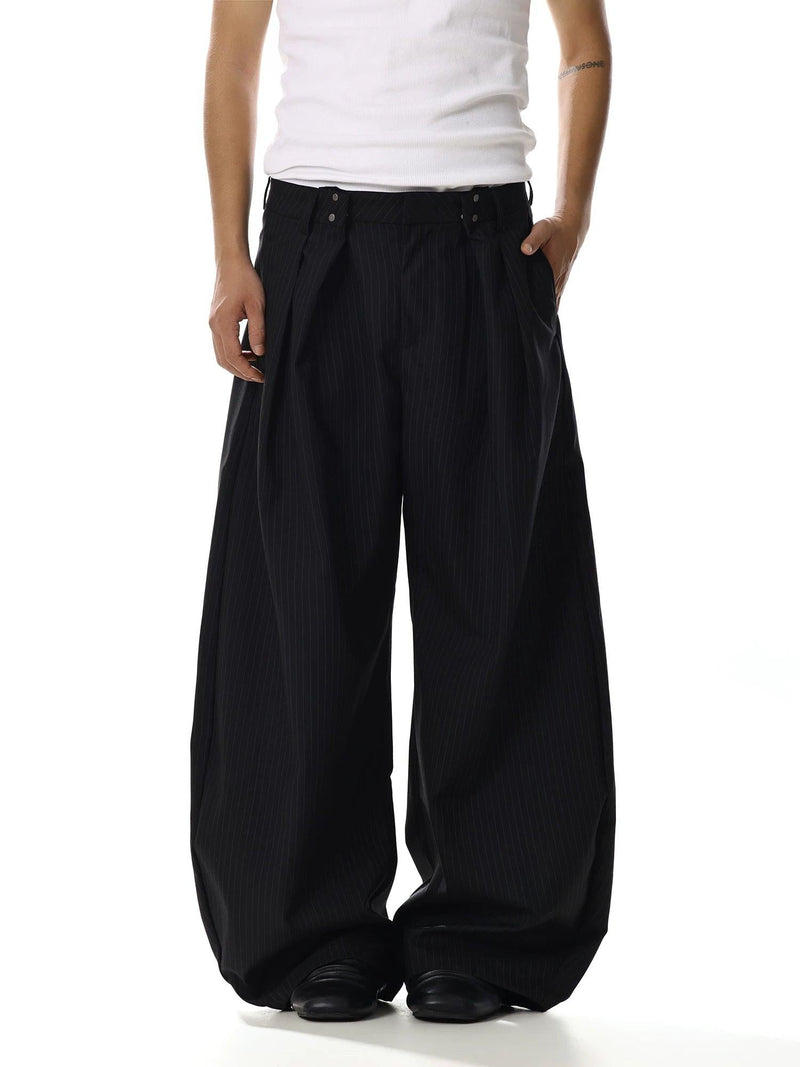 Pleated Striped Wide Cut Trousers