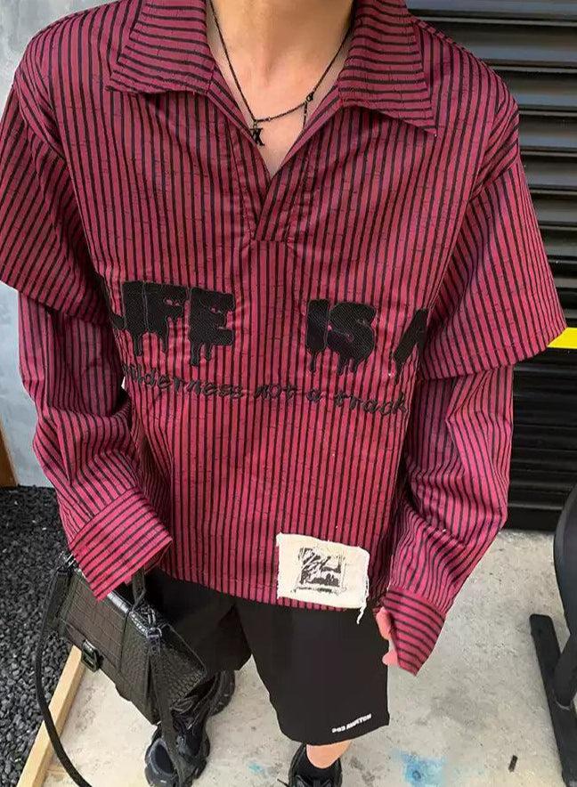 Back Patches Striped Shirt