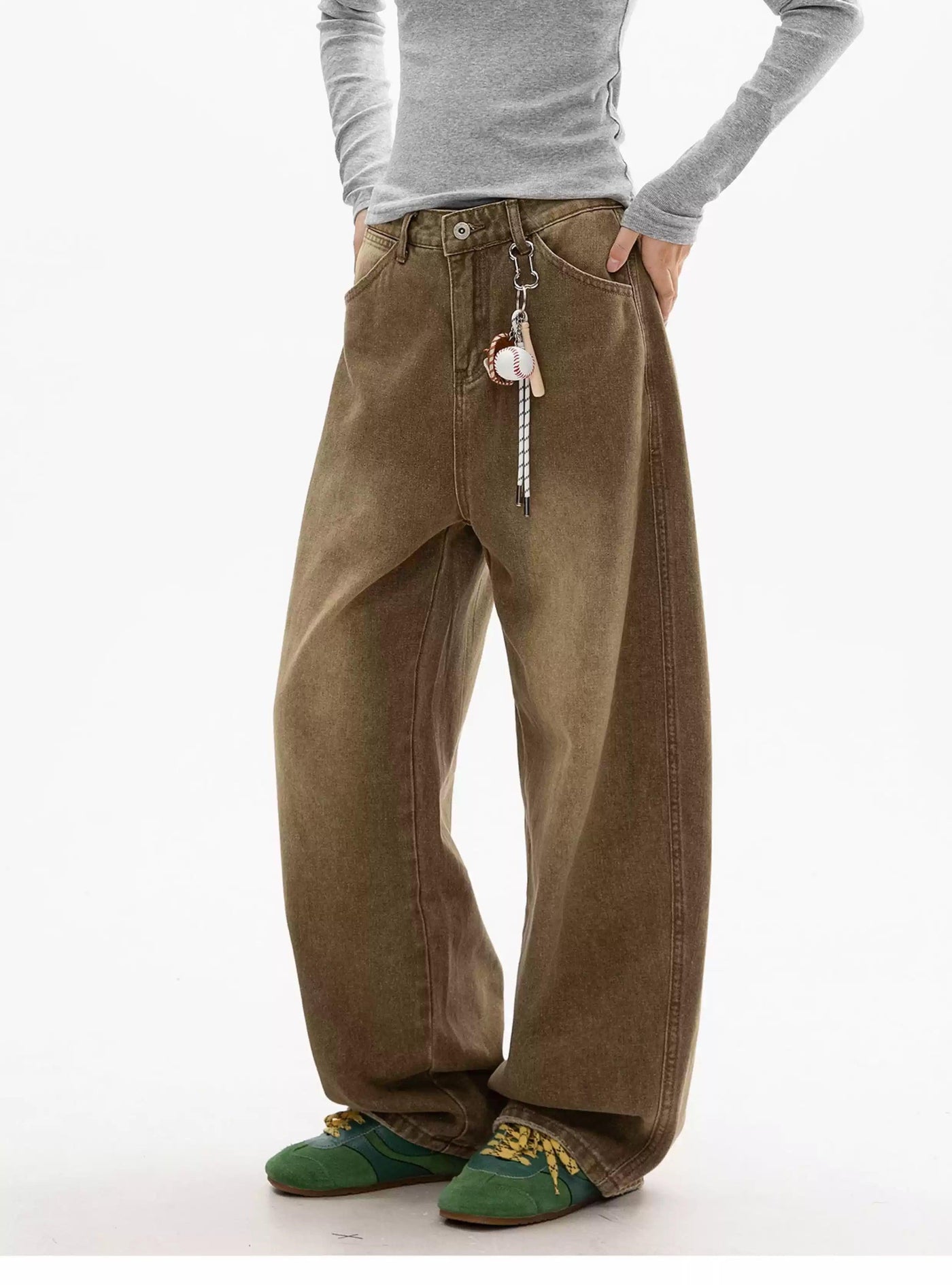 Washed Faded Straight Leg Jeans