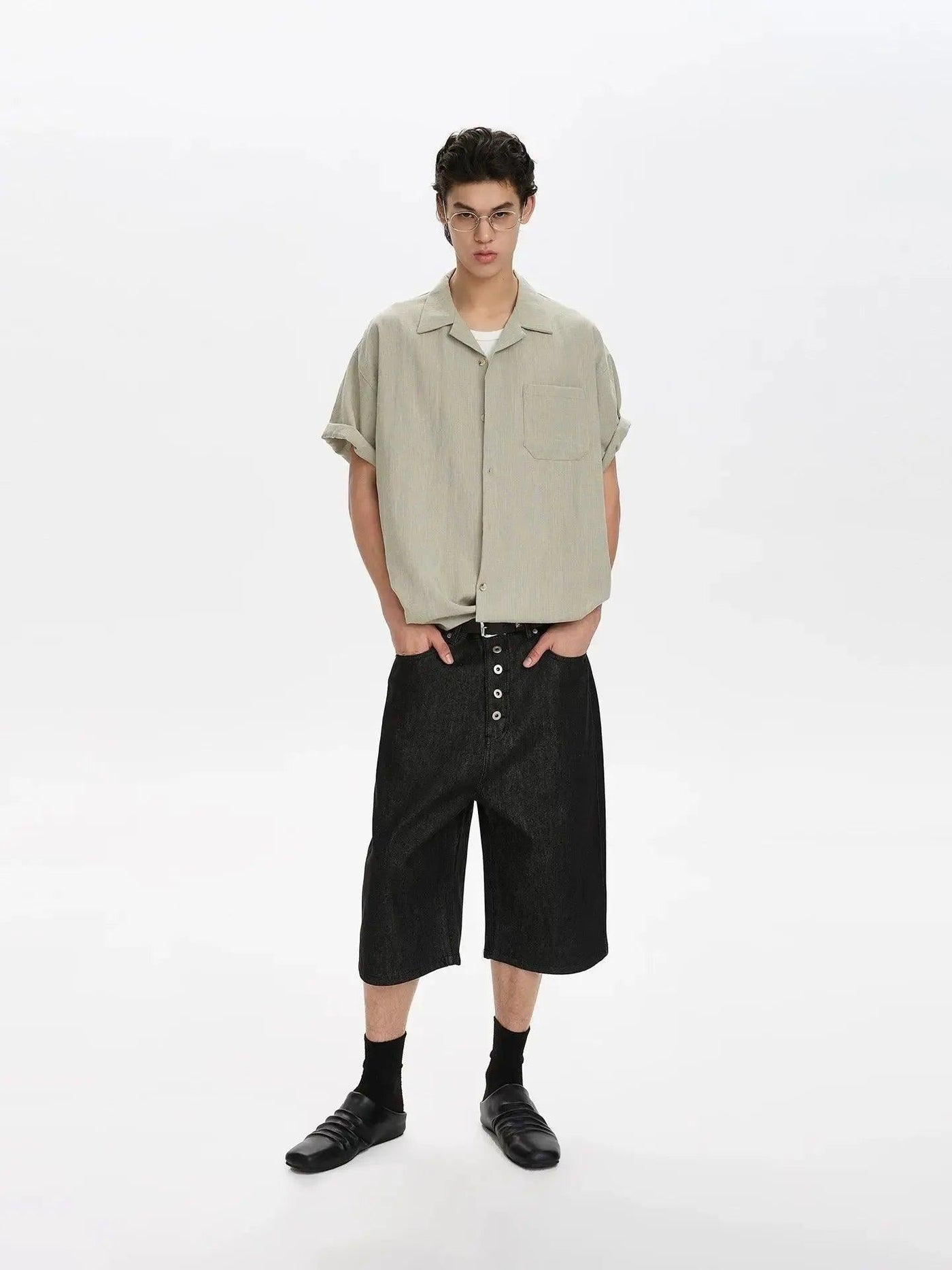 Wide Fit Raw Denim Shorts