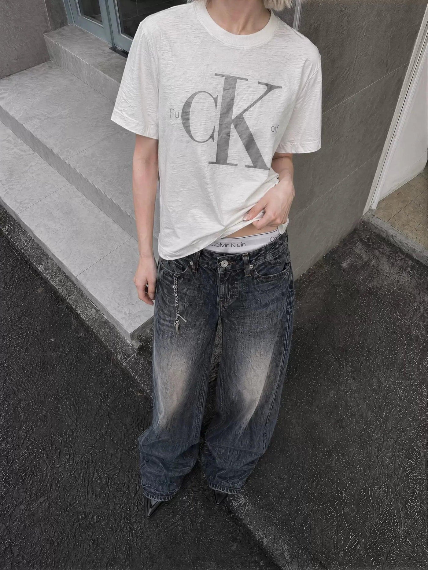 Washed Slogan Print T-Shirt