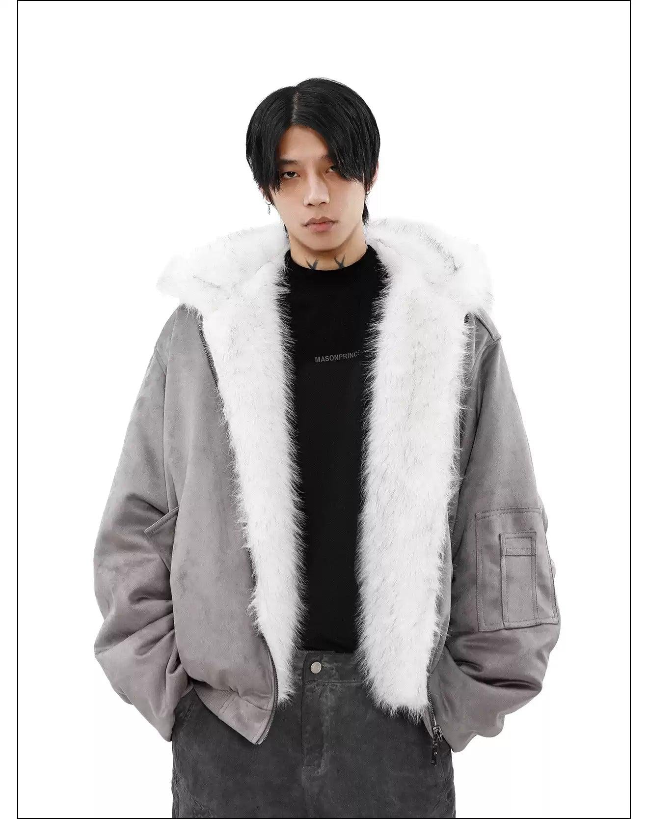 Reversible Fur Micro Suede Hooded Jacket