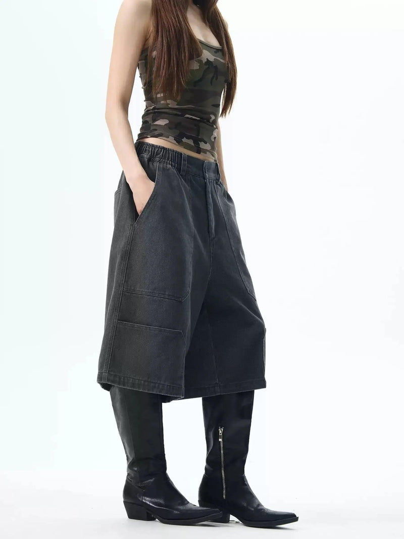 Chic Pocket Elastic Waist Cargo Shorts