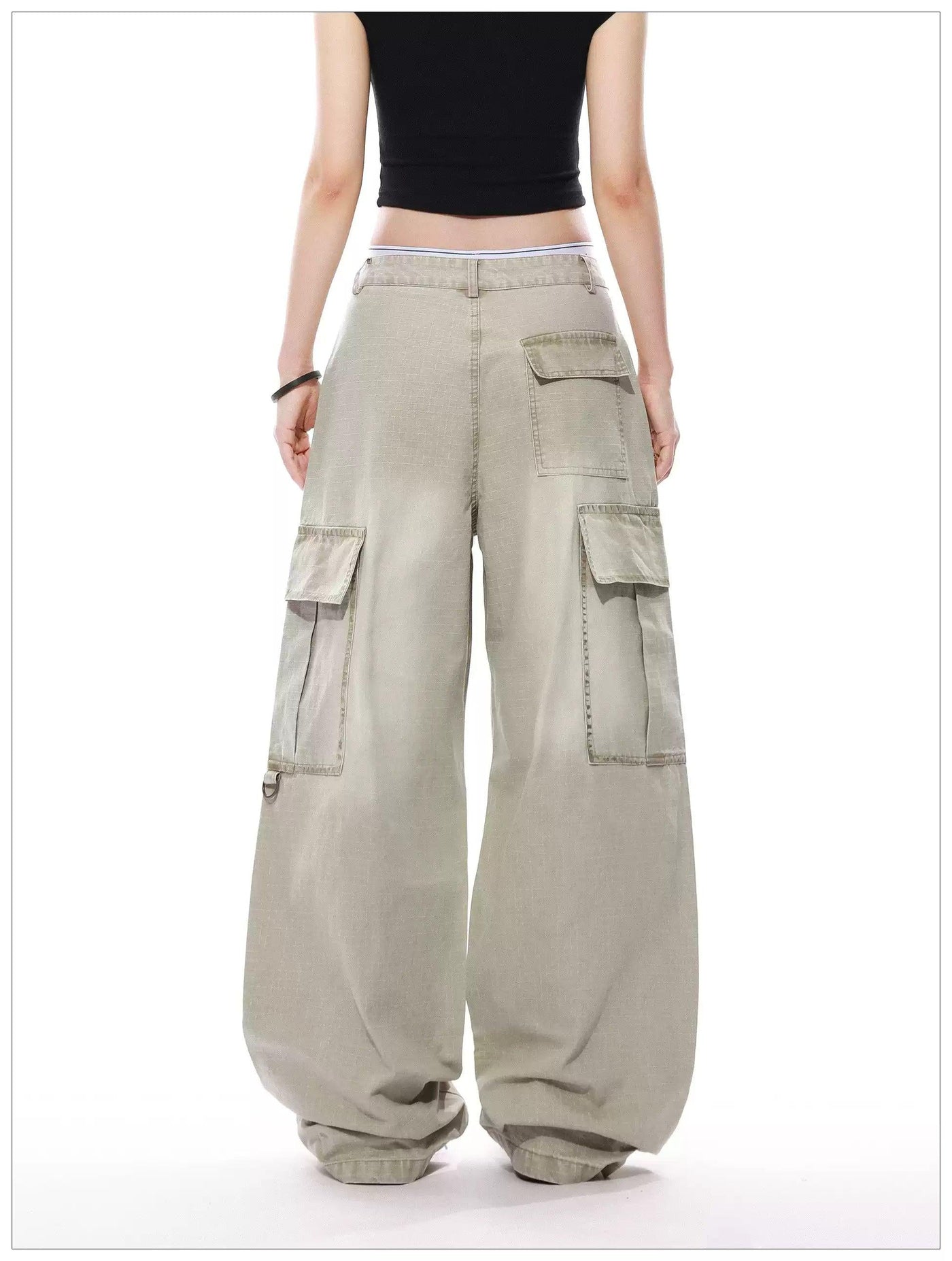 Smudged Pleated Wide Cargo Pants