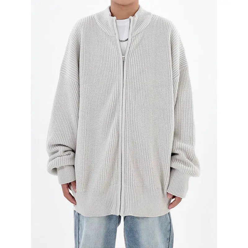 Stand Collar Loose Knitted Zip-Up Jacket