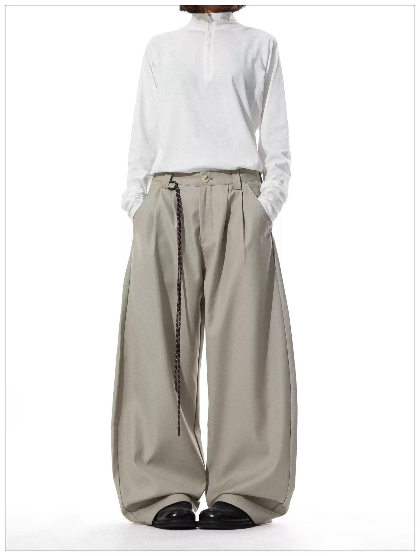 Drawstring Pleats Wide Leg Trousers