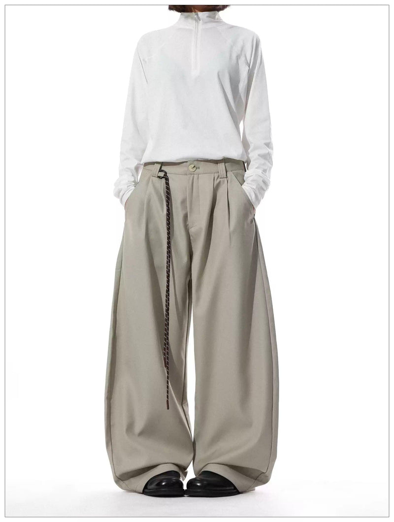 Drawstring Pleats Wide Leg Trousers