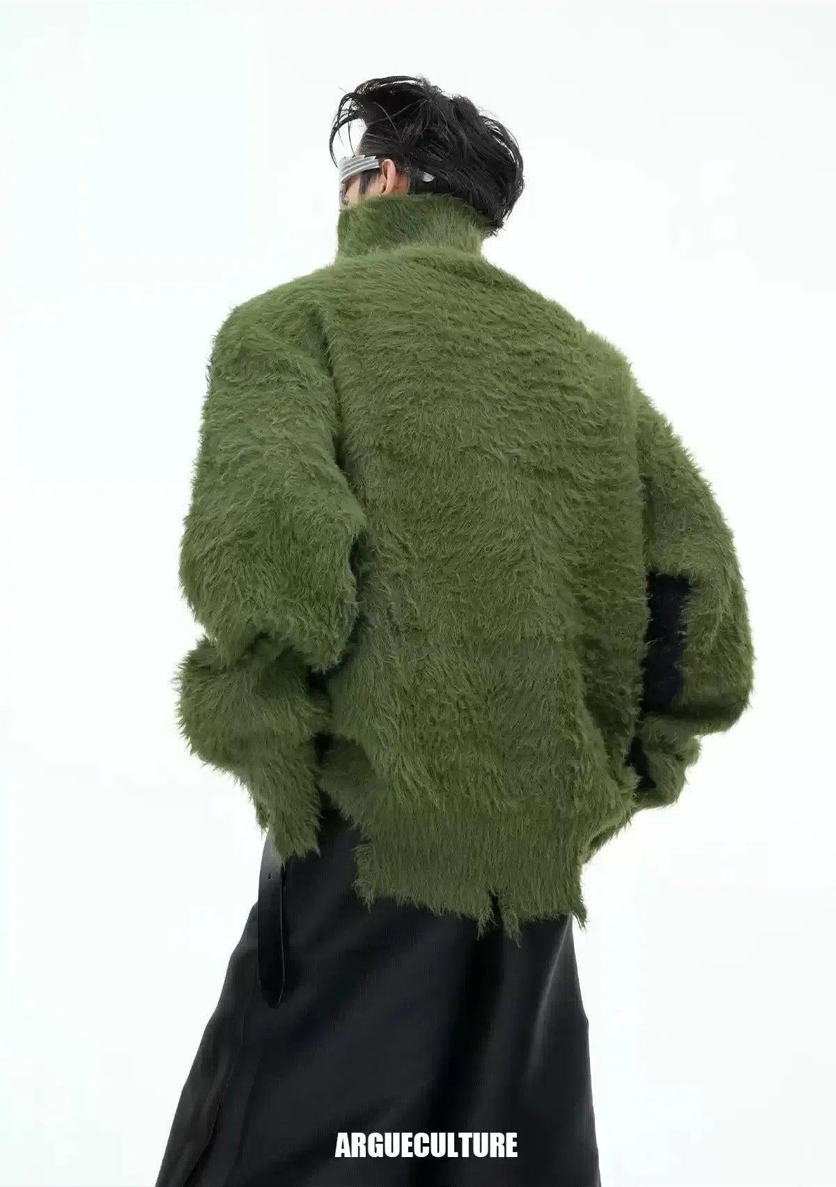 Contrast Pearl Lined Snake Fuzzy Sweater