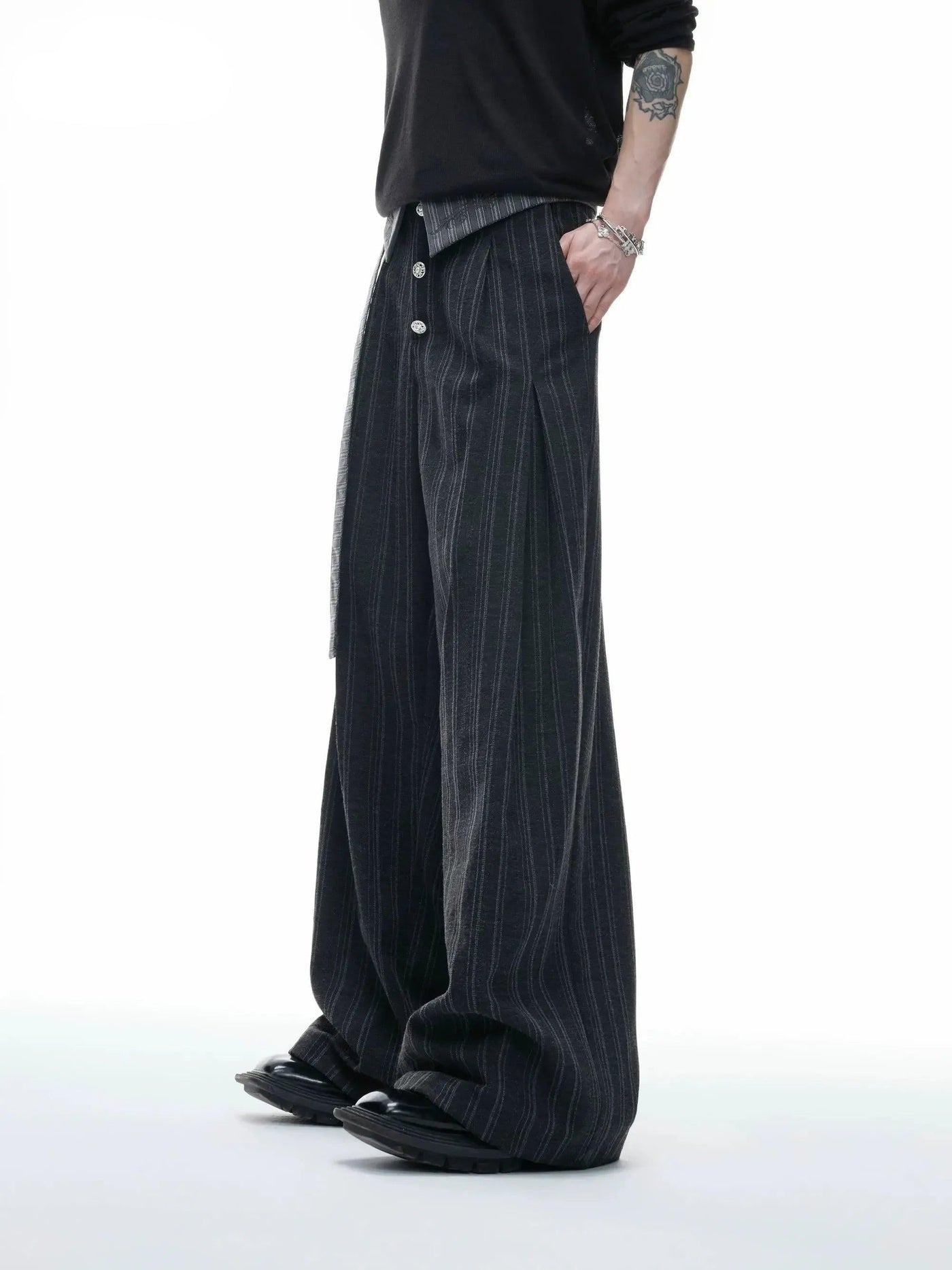 Embroidered High-Waisted Wide Pants