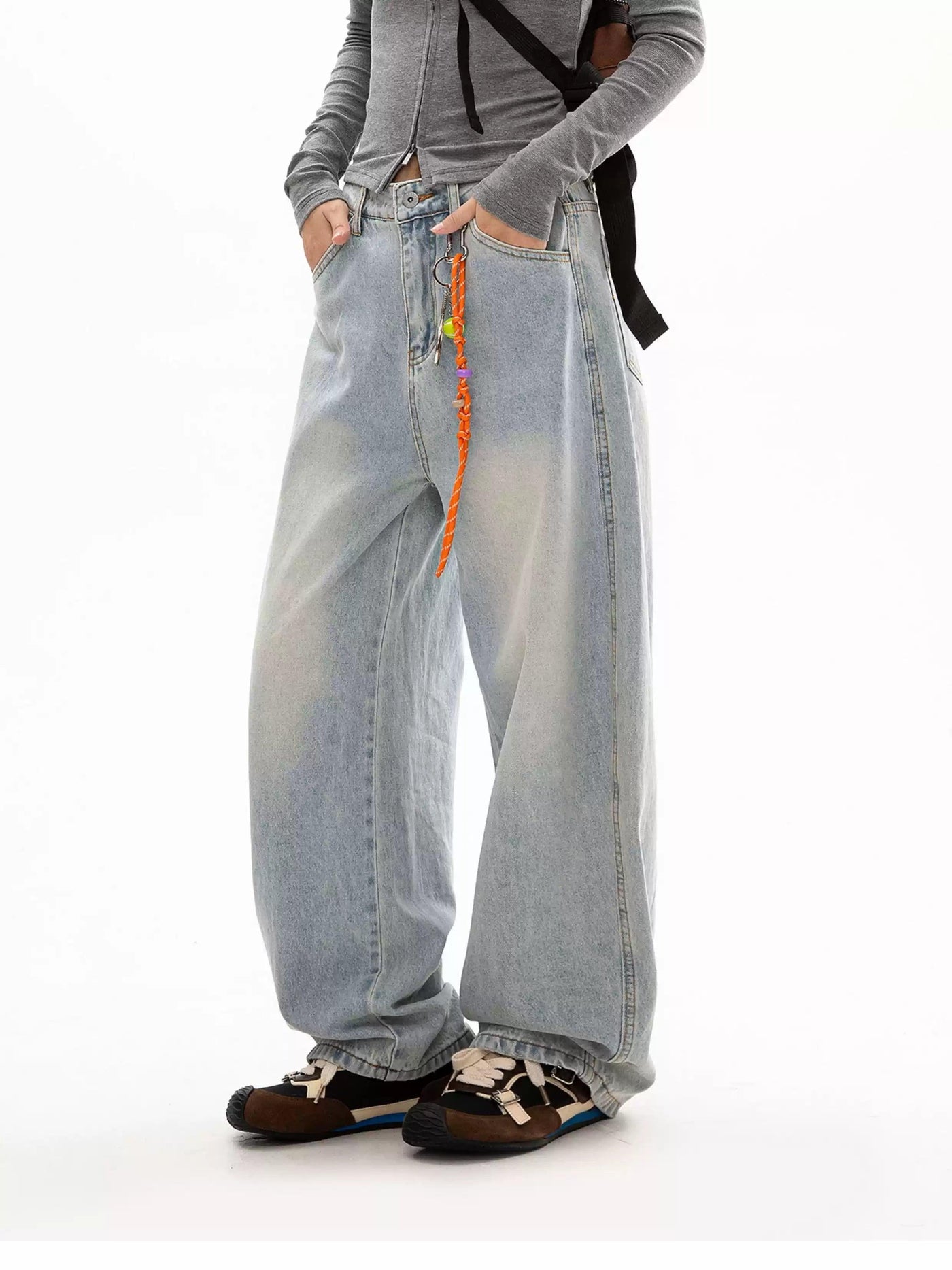 Washed Faded Straight Leg Jeans