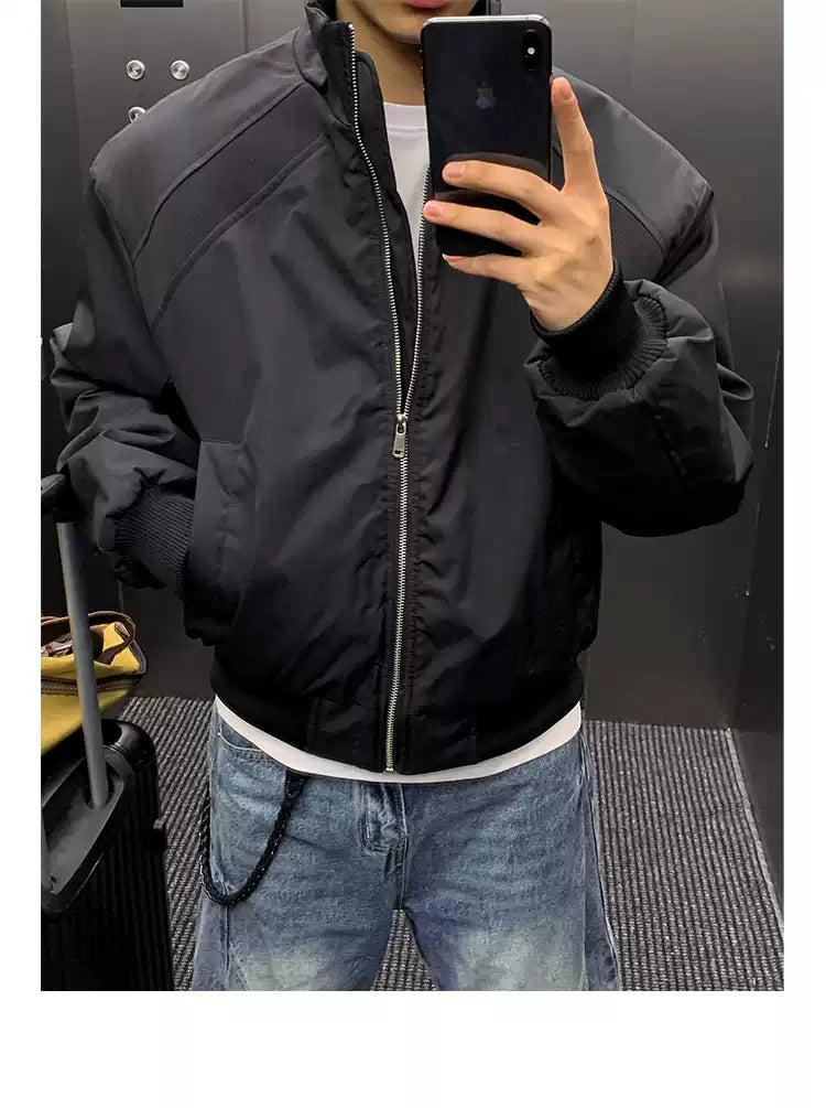Stand Collor Spliced Bomber Jacket