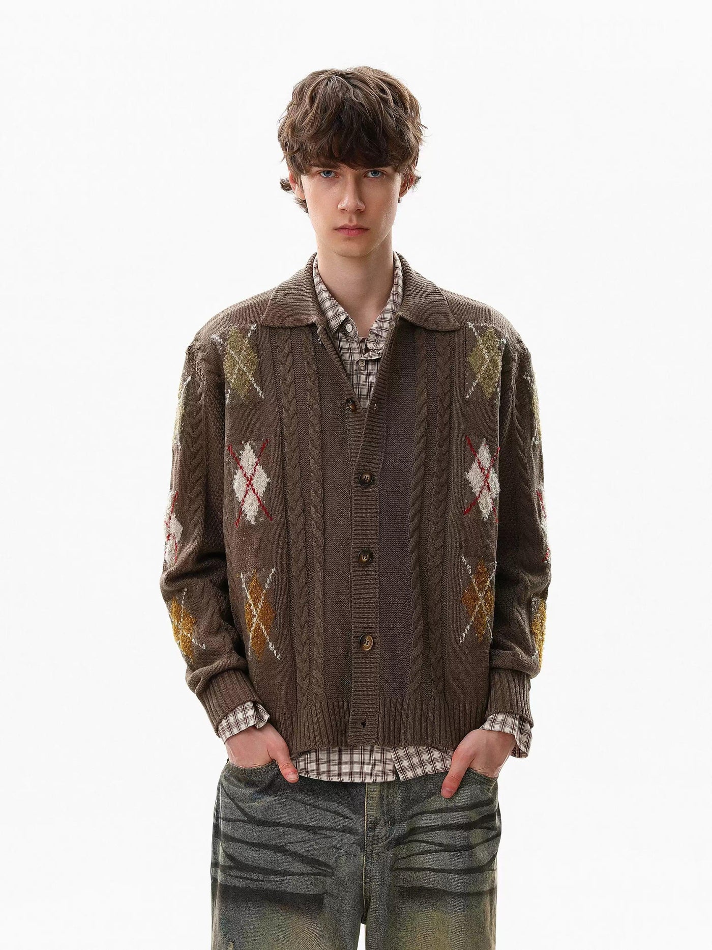 Argyle Buttoned Collared Cardigan