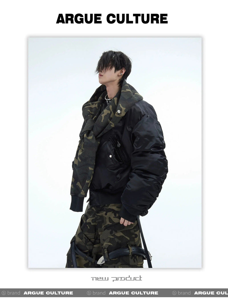 Irregular Sleeves Camo Hooded Jacket