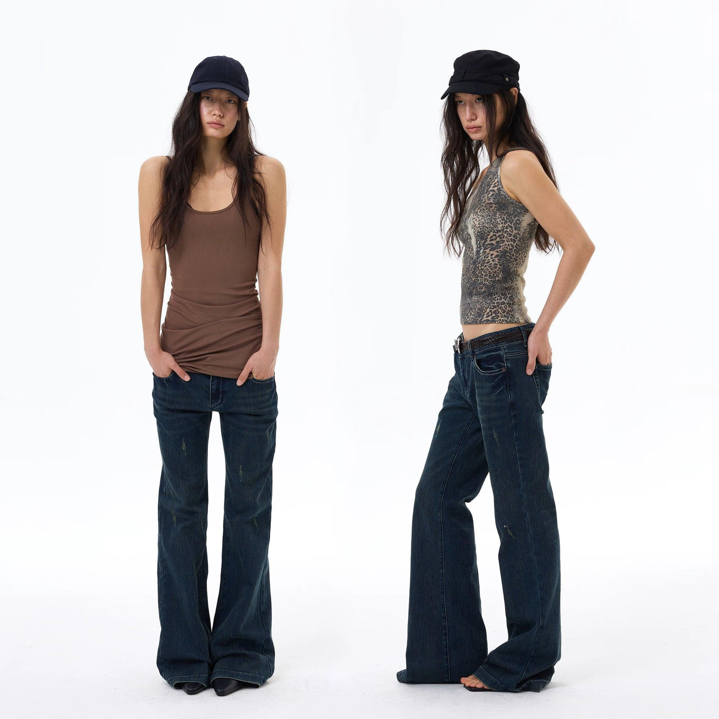 Subtle Distressed Flared Jeans