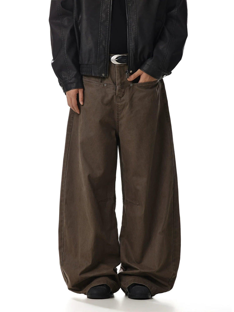 Retro Curved Wide-Leg Pants