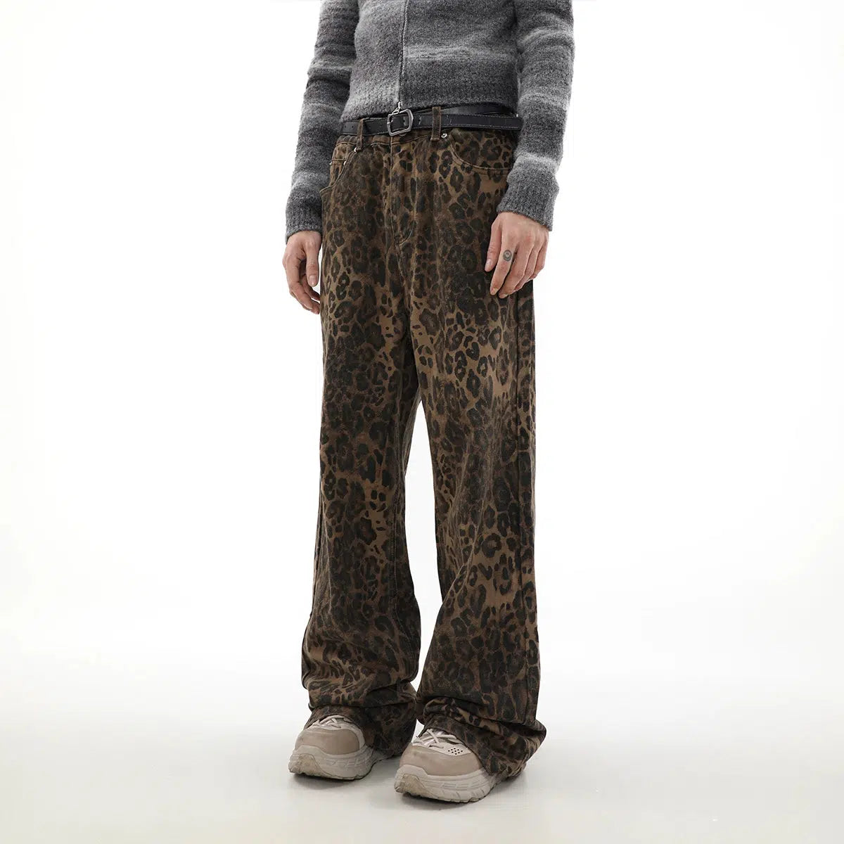 Leopard Print Straight Cut Jeans