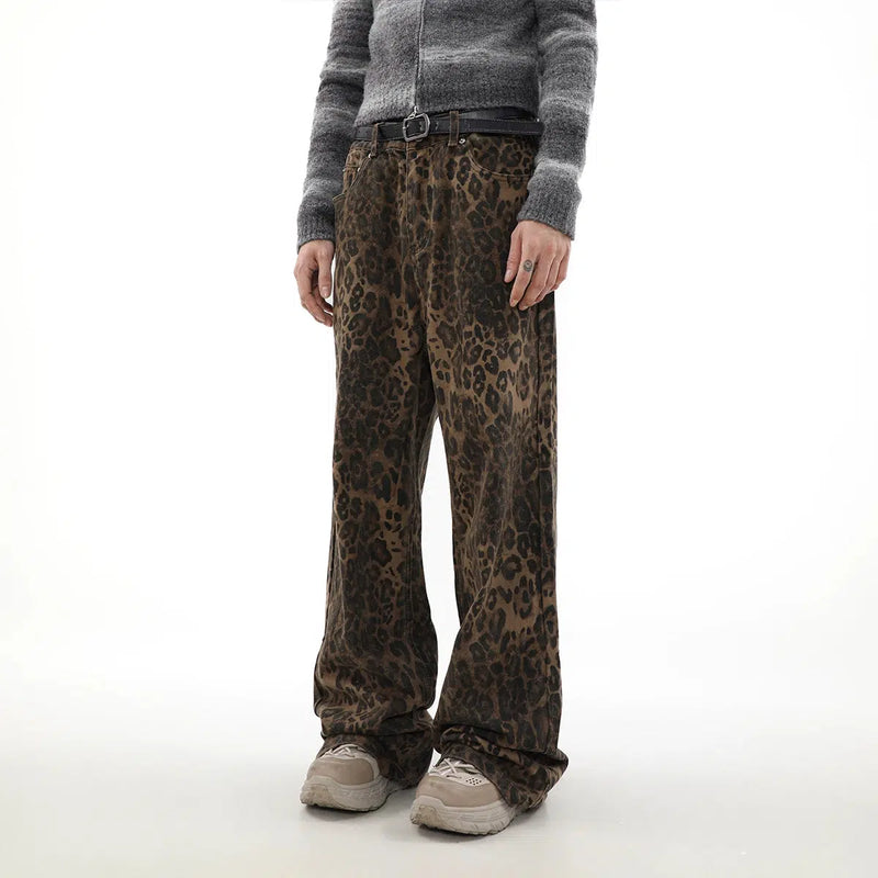 Leopard Print Straight Cut Jeans
