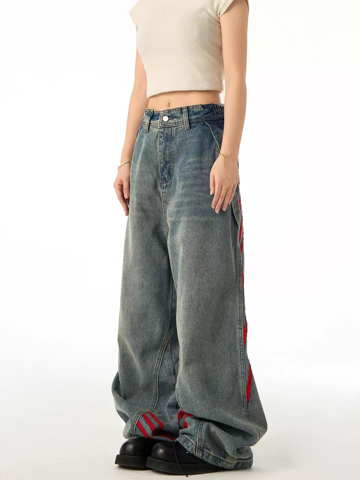 Washed Bar Contrast Structured Jeans