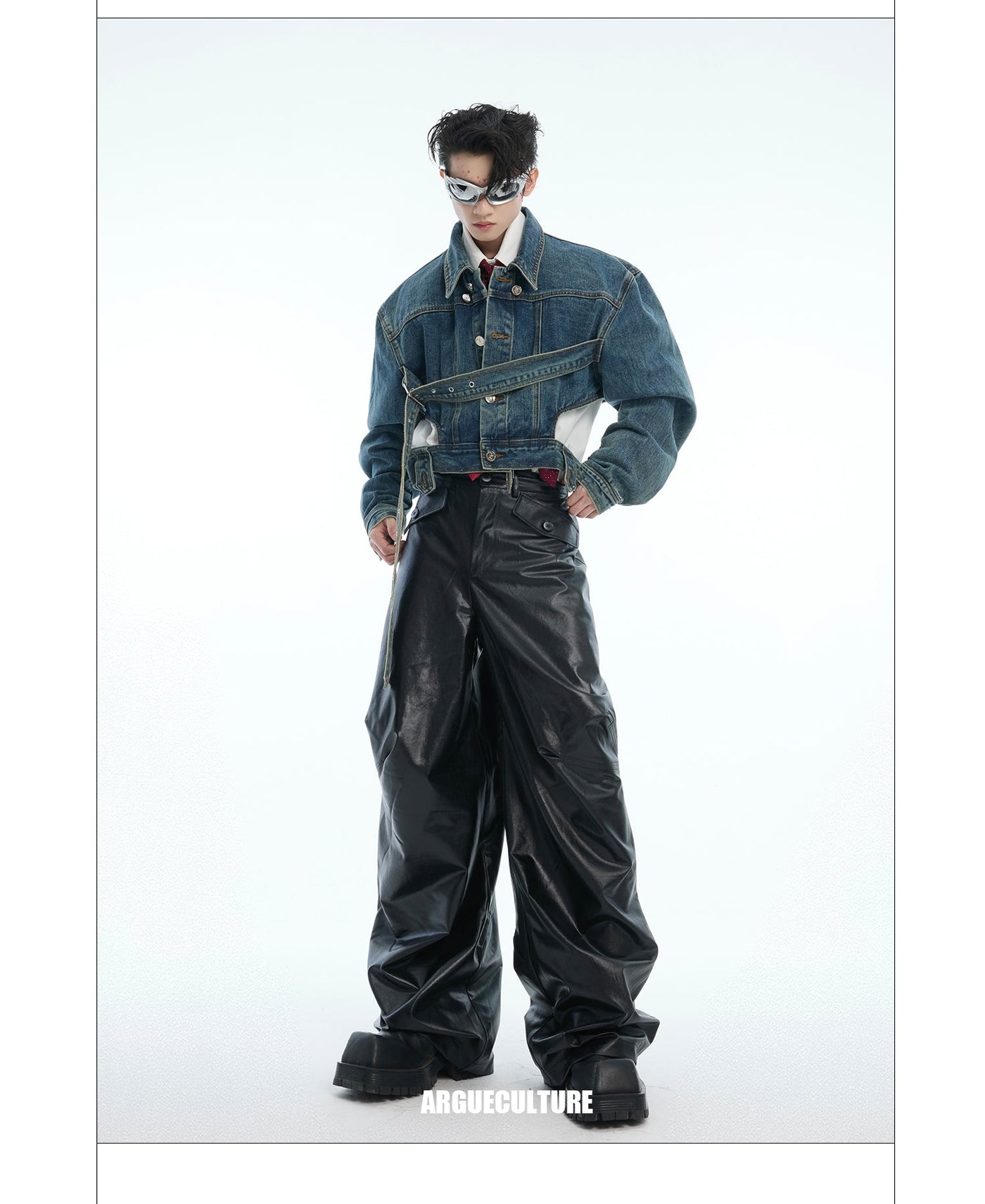 Washed Buckled Belt Strap Denim Jacket